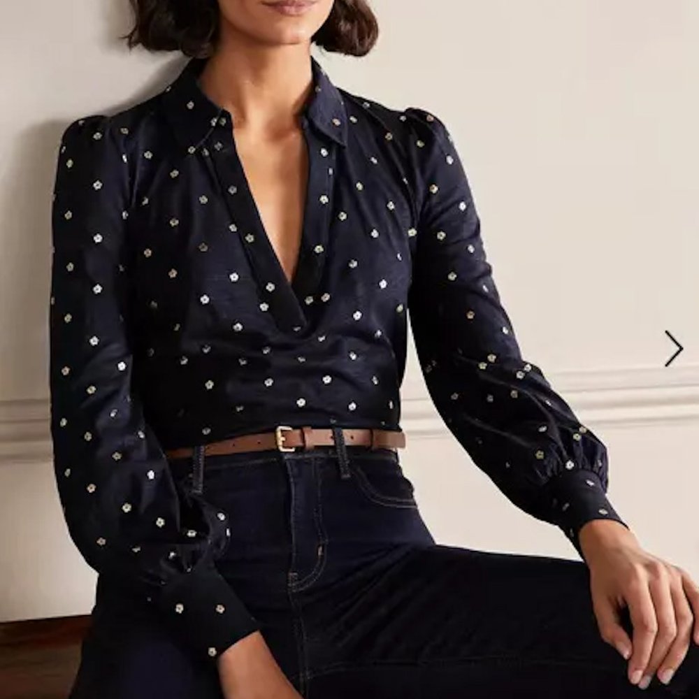 Boden Collared Notch Neck Cotton Top